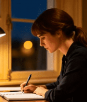 夜晚室内女人桌前书写2950#横屏 