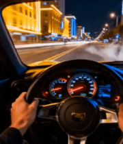 夜晚车内驾驶城市街道景象3371#横屏 