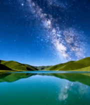 夜晚湖畔星空自然风光556#横屏 