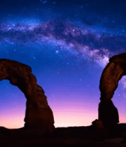 夜空下双拱门与星空景象2866#横屏 