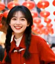  手持糖葫芦女子街头新年景象2490#横屏 	 