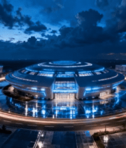 夜景中现代建筑及车流全景295#横屏 