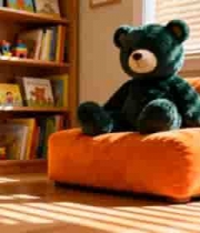  室内橙色沙发上的绿色泰迪熊2782#横屏 	 