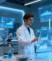  实验室中科学家操作虚拟屏幕363#横屏 	 