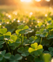 阳光下带露珠的三叶草草地2357#横屏 