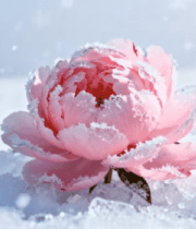 雪中绽放的粉色牡丹花412#横屏 