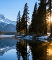 雪山森林湖泊阳光美景2104#横屏 