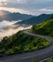  山间公路汽车行驶风景1864#横屏 	 