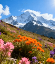 雪山下的多彩花卉自然风光1333#横屏 