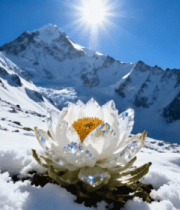 雪山下绽放的白色花朵2641#横屏 