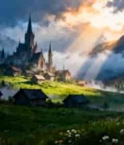  山间城堡自然风光1715#横屏 	 