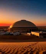  沙漠中建筑群日落景象1777#横屏 	 