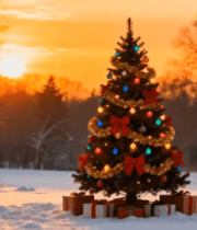 雪地中装饰精美的圣诞树5422#横屏 