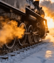 雪地中的蒸汽火车行驶画面357#横屏 