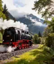  森林中行驶的复古蒸汽火车752#横屏 	 