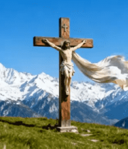 雪山前十字架与耶稣雕像2015#横屏 