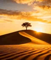  沙漠落日下的孤树景观559#横屏 	 