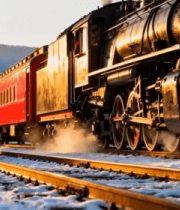 雪地中行驶的老式蒸汽火车4192#横屏 