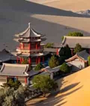  沙漠中的中式古建筑景观2642#横屏 	 