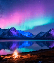 雪山湖畔极光星空露营场景148#横屏 