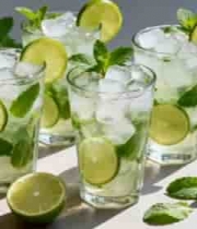  装在玻璃杯中的薄荷柠檬冰饮1065#横屏 	 