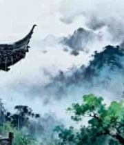  中式古建山水雨景素材518#横屏 	 