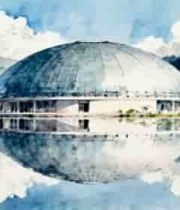  圆形建筑与山水倒影画面2763#横屏 	 