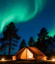  野外露营观赏极光场景936#横屏 	 