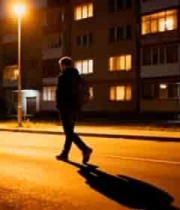  夜晚街道男人行走画面1668#横屏 	 