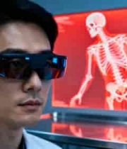  医生佩戴智能眼镜查看骨骼图像1951#横屏 	 