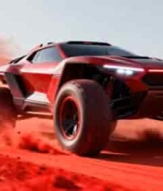  沙漠中红色跑车行驶画面1816#横屏 	 