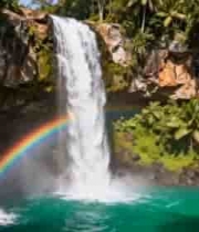  森林瀑布下的彩虹景观1054#横屏 	 
