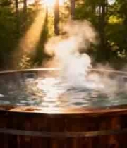  森林中的木质温泉池2686#横屏 	 