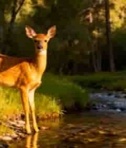  森林中溪边的小鹿1813#横屏 	 