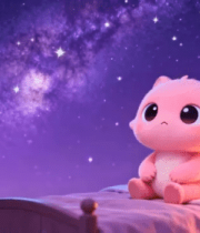 星空背景下的粉色玩偶猫5164#横屏 