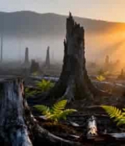  日出时的枯木森林景象1118#横屏 	 