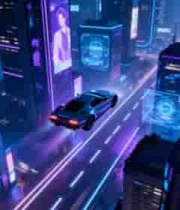  赛博朋克风格未来城市夜景1640#横屏 	 - 