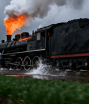 行驶中的黑色蒸汽火车1950#横屏 