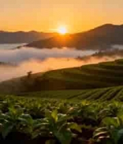  日出时茶山云海自然风光1082#横屏 	 -