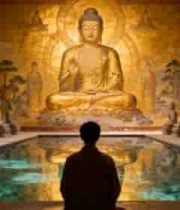  人于佛像前虔诚而立1441#横屏 	 - 