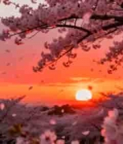  日落时分盛开的樱花树2614#横屏 	 -