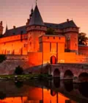  日落时分城堡与桥的风景80#横屏 	 