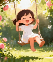 小女孩花园荡秋千素材3400#横屏 