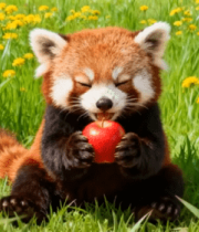 熊猫草地中捧苹果画面3417#横屏 