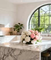 现代风格厨房大理石岛台花卉1844#横屏 