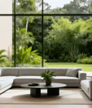 现代室内带绿植沙发与大窗景观4119#横屏 