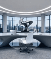 现代办公室内办公桌与城市景观276#横屏 