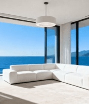 现代别墅客厅海景视野画面5053#横屏 