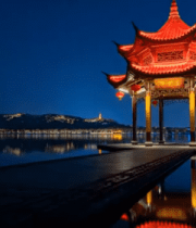 西湖夜景中式亭台楼阁2694#横屏 