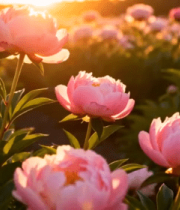 夕阳下盛开的粉色牡丹430#横屏 